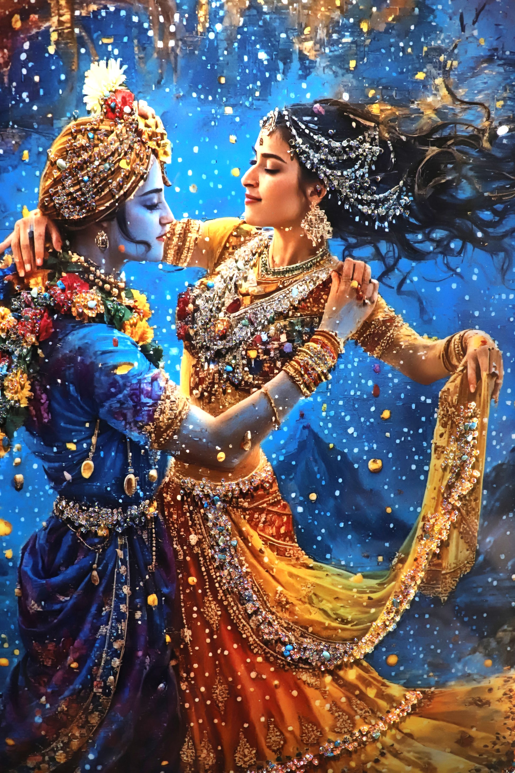 Divine Rhythm |Radha- Krishna| Crystal wall art|4x2.5 Feet+LED