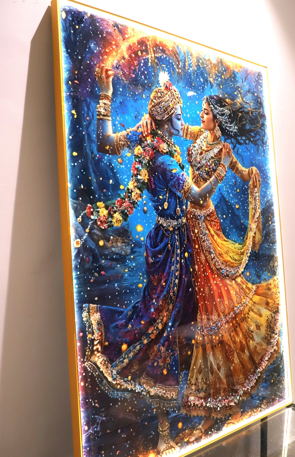 Divine Rhythm |Radha- Krishna| Crystal wall art|4x2.5 Feet+LED