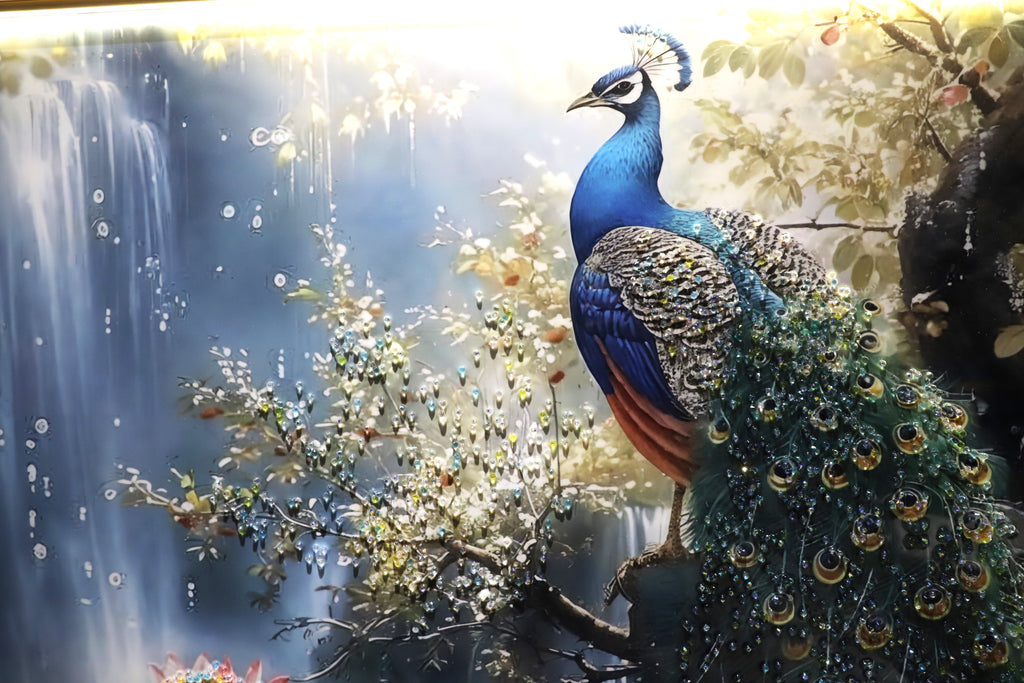 Peacock Paradise – 3D Crystal Wall Decor|4x2.5 Feet+LED