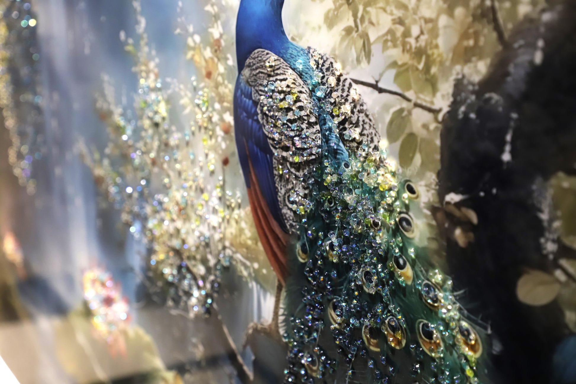 Peacock Paradise – 3D Crystal Wall Decor|4x2.5 Feet+LED
