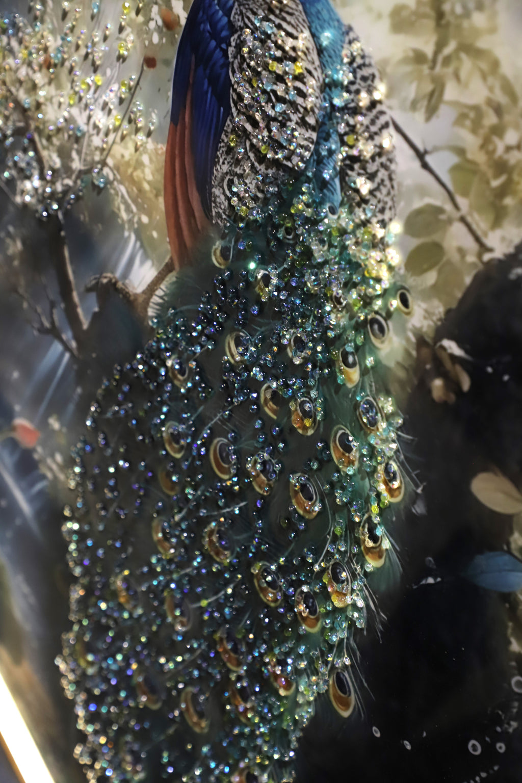Peacock Paradise – 3D Crystal Wall Decor|4x2.5 Feet+LED