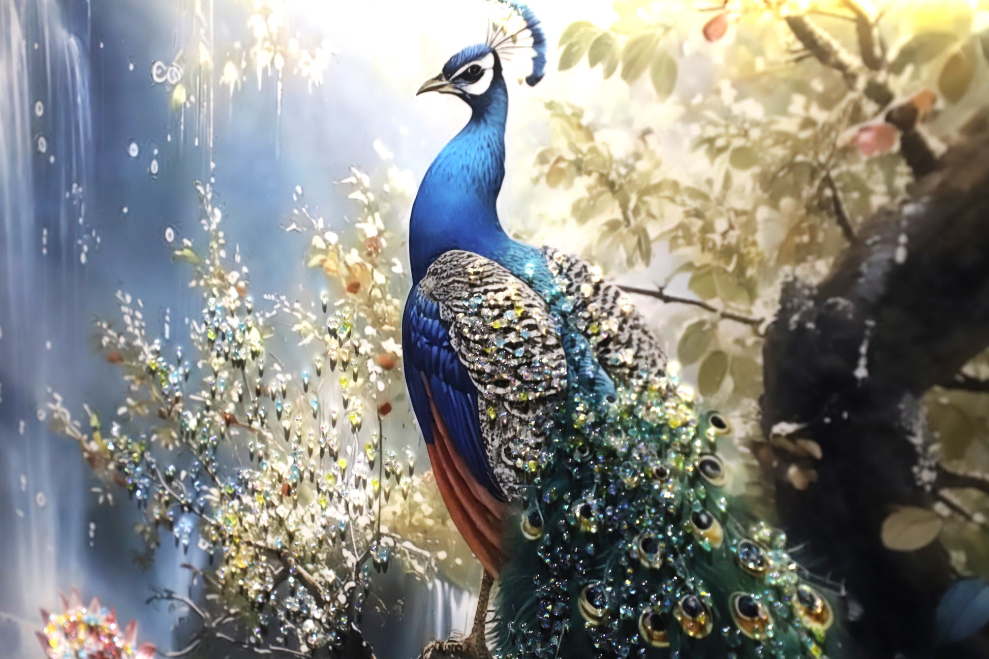 Peacock Paradise – 3D Crystal Wall Decor|4x2.5 Feet+LED