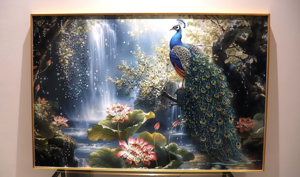 Peacock Paradise – 3D Crystal Wall Decor|4x2.5 Feet+LED