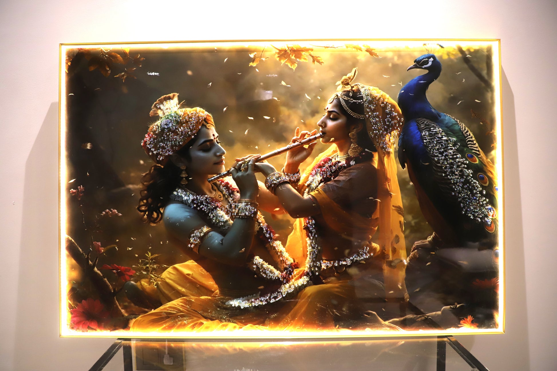 Illuminating Energy|Radha-Krishna|Crystal wall art|4x2.5 Feet+LED