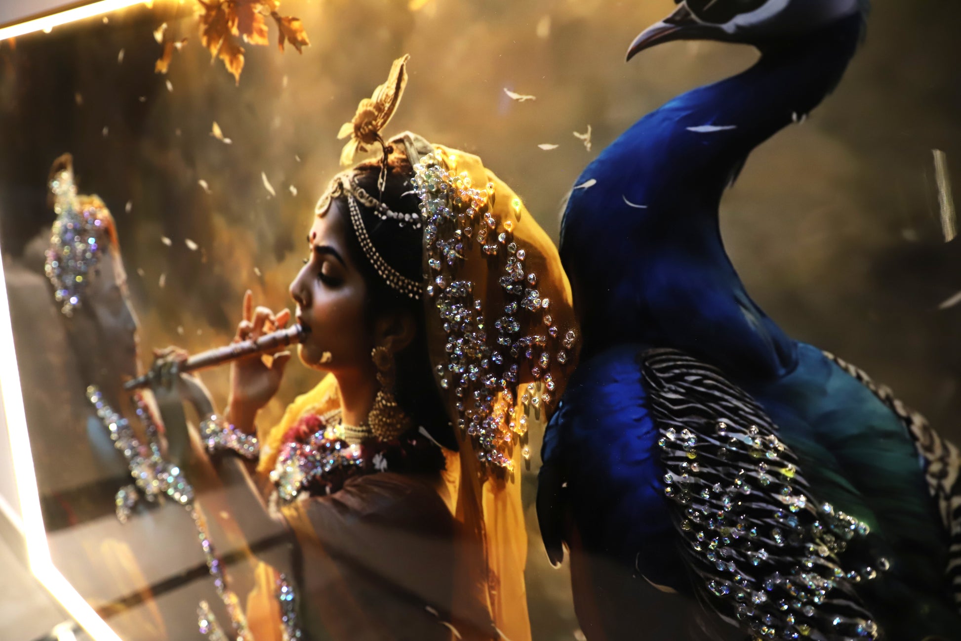 Illuminating Energy|Radha-Krishna|Crystal wall art|4x2.5 Feet+LED