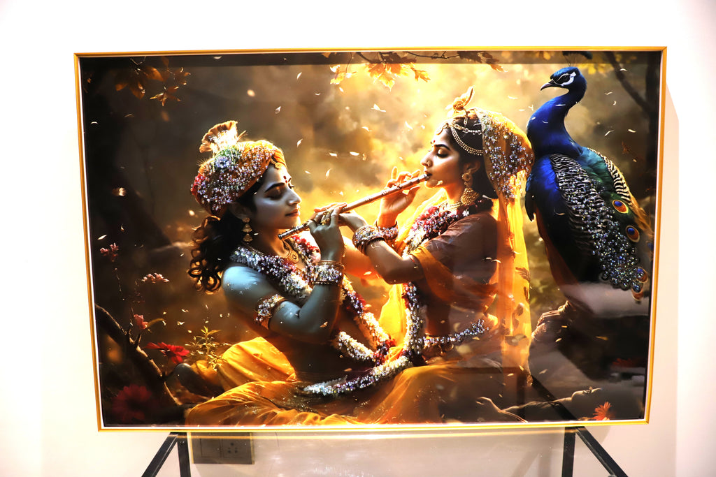 Illuminating Energy|Radha-Krishna|Crystal wall art|4x2.5 Feet+LED