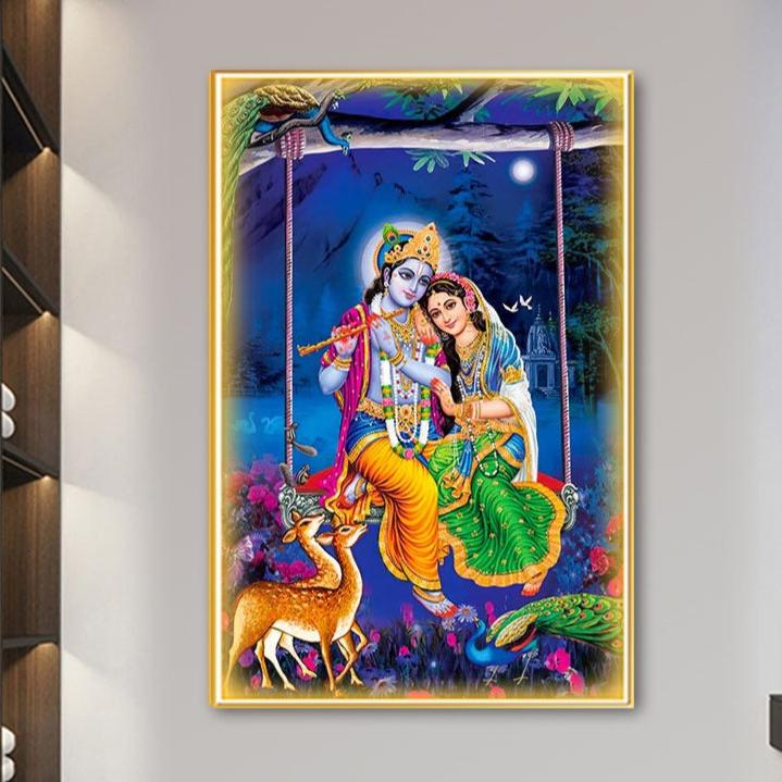 Shree Radha Krishna crystal painting with LED for home decor