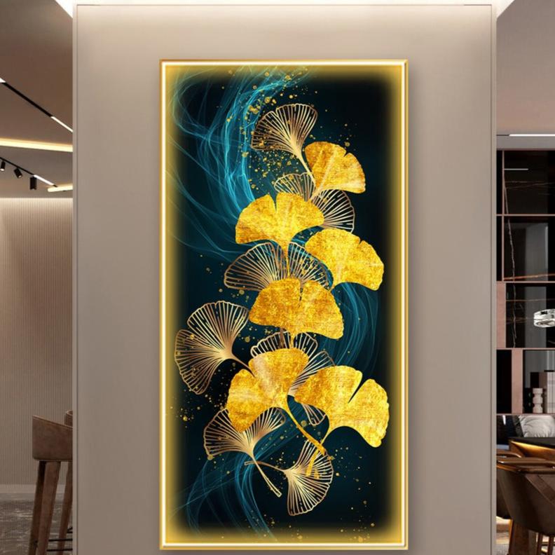 Stunning Gold abstract leaves crystal painting for home interior