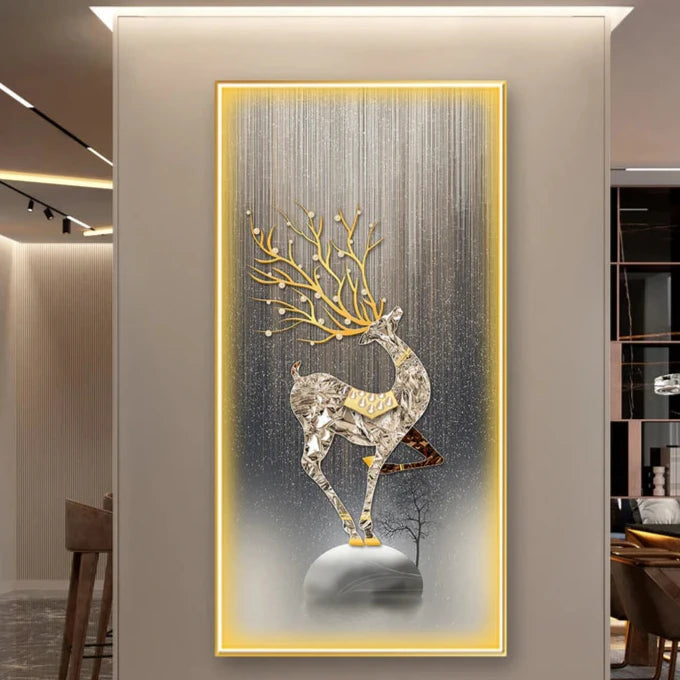 Attractive Gold-Silver Deer crystal painting with LED