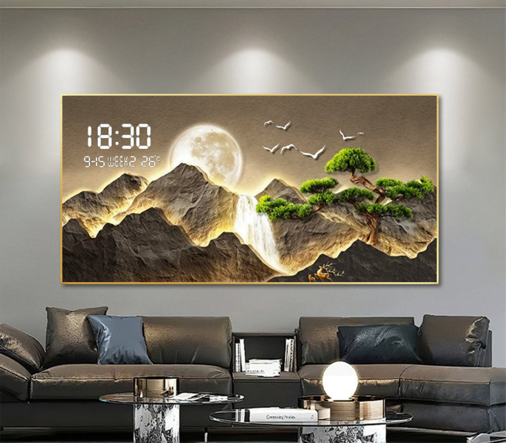 5D diamond Crystal porcelain painting + digital clock with LED light