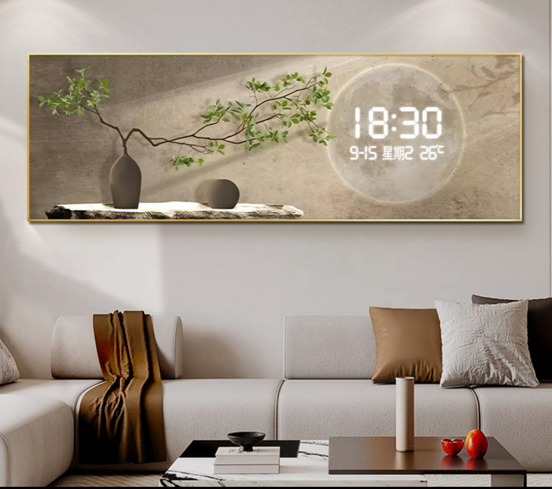 Stunning still life porcelain painting + digital clock with LED light|120x60 cm