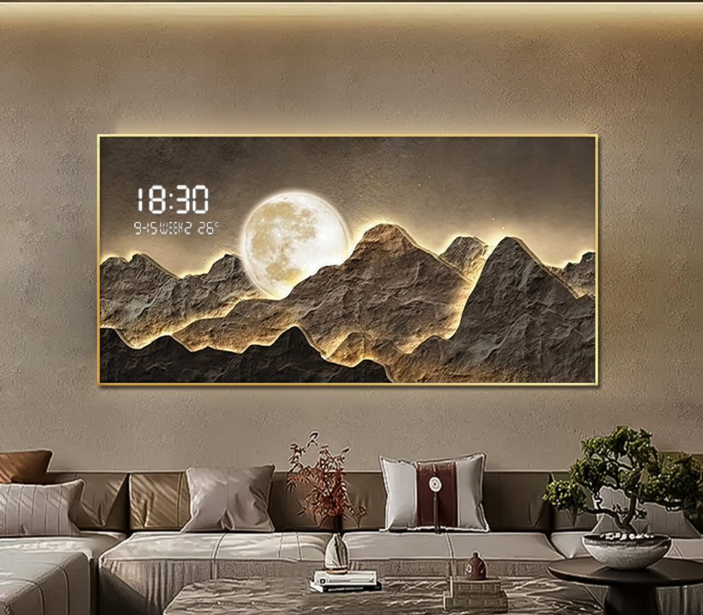 Glowing mountain with Moon LED+ Digital clock
