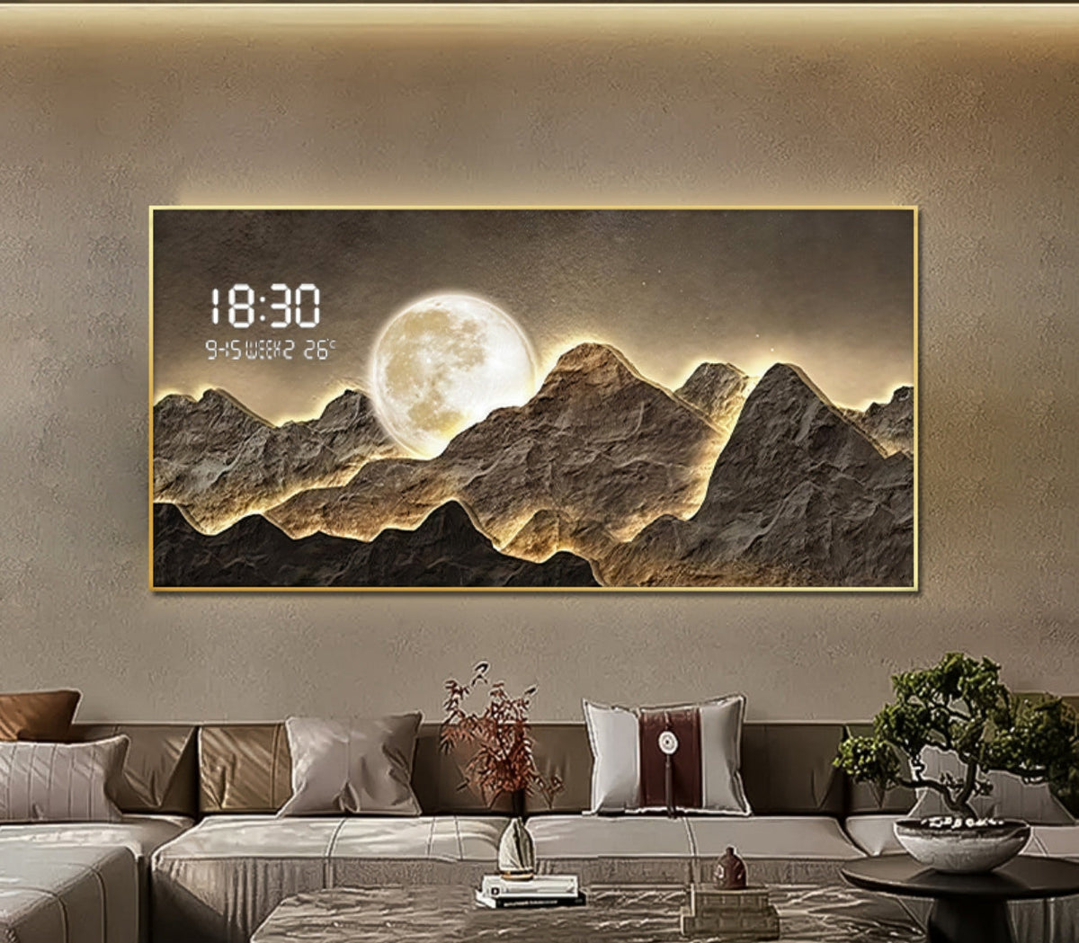 Glowing mountain with Moon LED+ Digital clock
