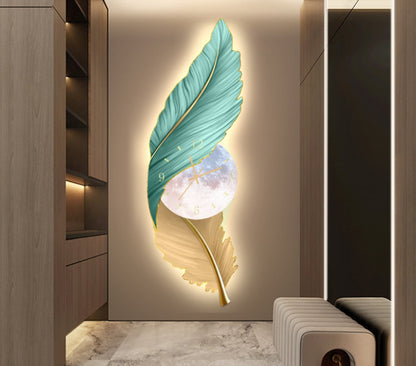 Stunning dual shade feather wall clock with LED Light for living room with remote