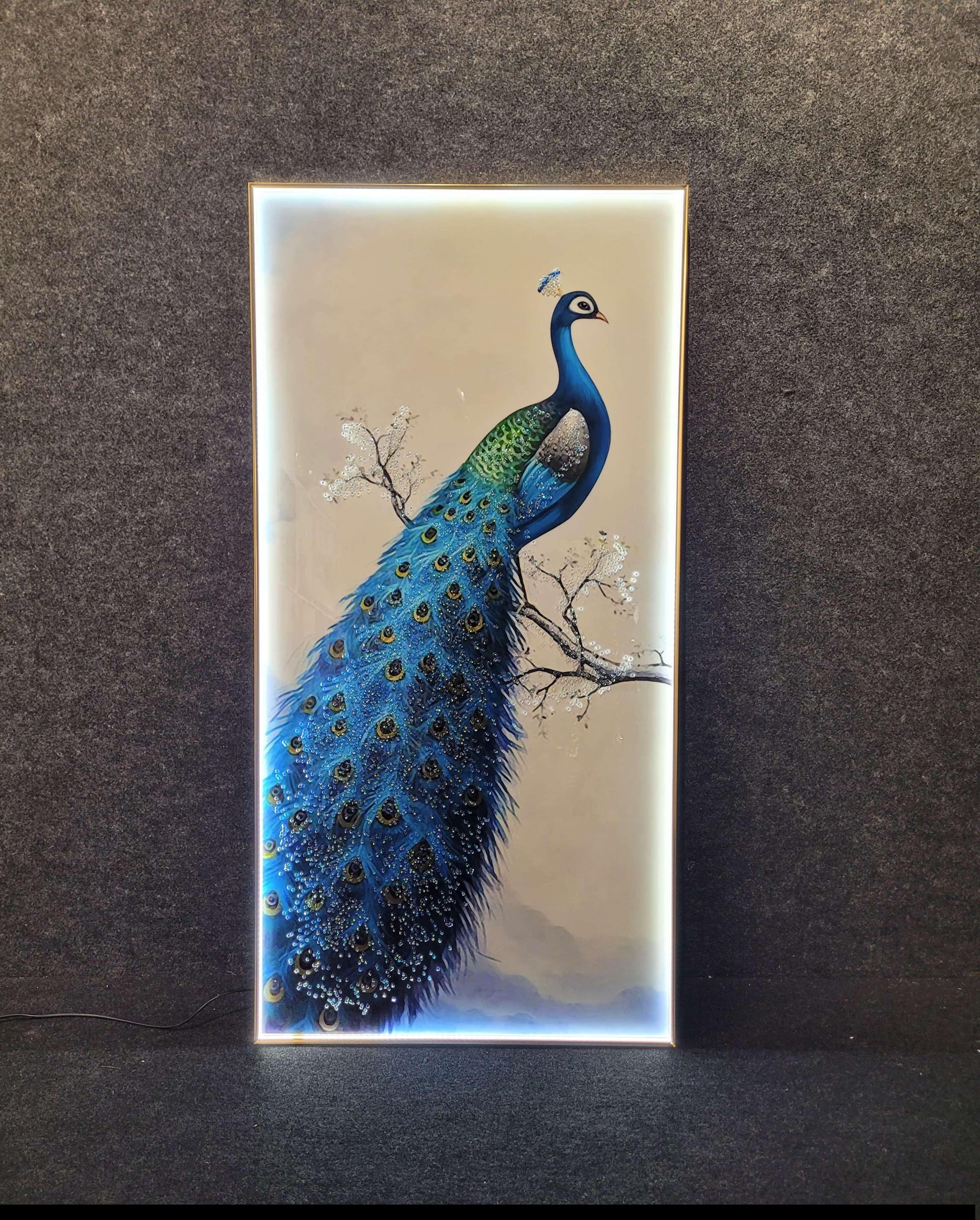 Elegant peacock crystal wall art with LED light|24*48 Inch
