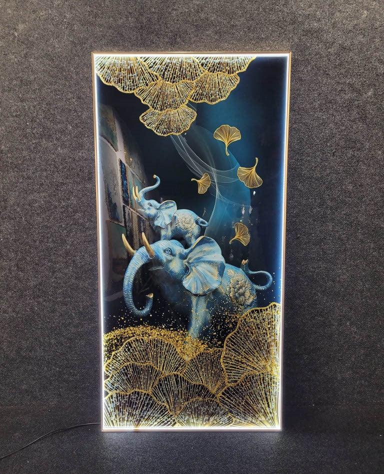 Elegant Elephant crystal wall art with LED light|24*48 Inch