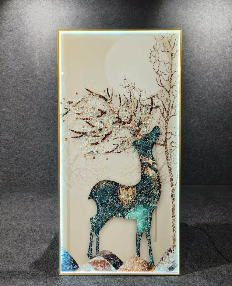 Elegant Deer crystal wall art with LED light|24*48 Inch