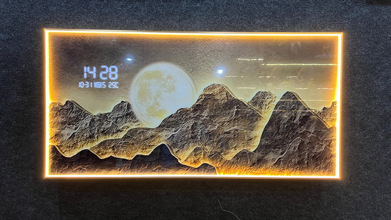 Glowing mountain with Moon LED+ Digital clock |120x60cm