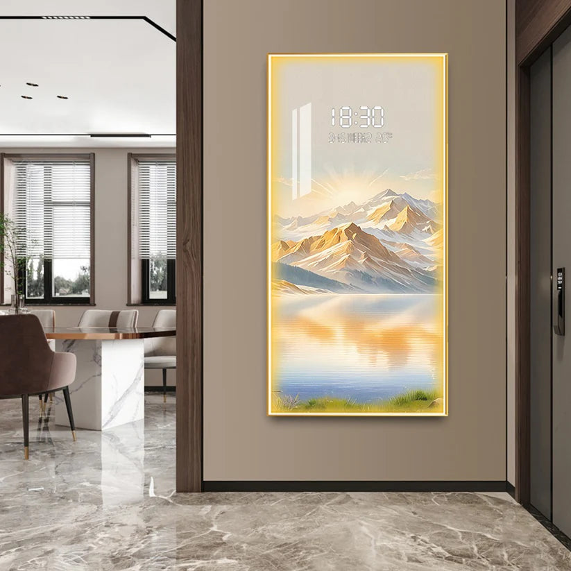 Stunning digital clock with LED wall art| 120x60 cm| Mountain landscape
