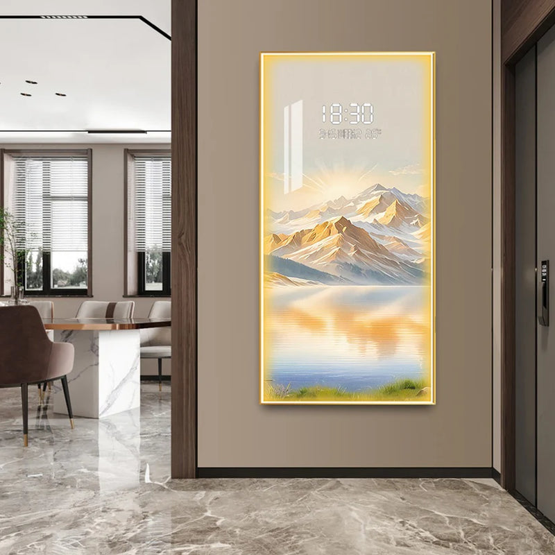 Stunning digital clock with LED wall art| 120x60 cm| Mountain landscape
