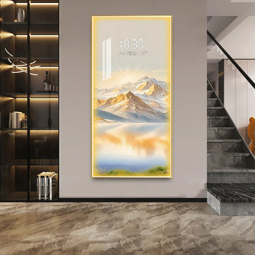 Stunning digital clock with LED wall art| 120x60 cm| Mountain landscape