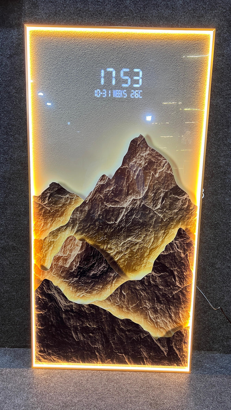 Stunning Glowing mountain wall art with LED+ Digital clock |120x60cm