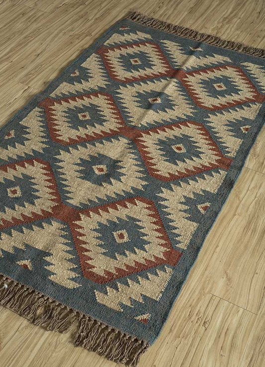 Multicolored Handwoven Panja Wool And Jute Rug | Traditional design Kilim rugs| Bedside runner Goodlyfe