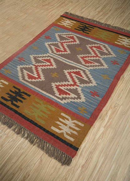 Multicolored Handwoven Panja Wool And Jute Rug | Traditional design Kilim rugs| Bedside runner Goodlyfe