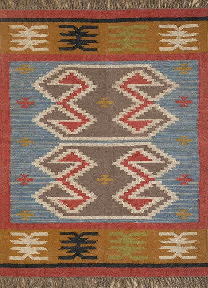 Multicolored Handwoven Panja Wool And Jute Rug | Traditional design Kilim rugs| Bedside runner Goodlyfe