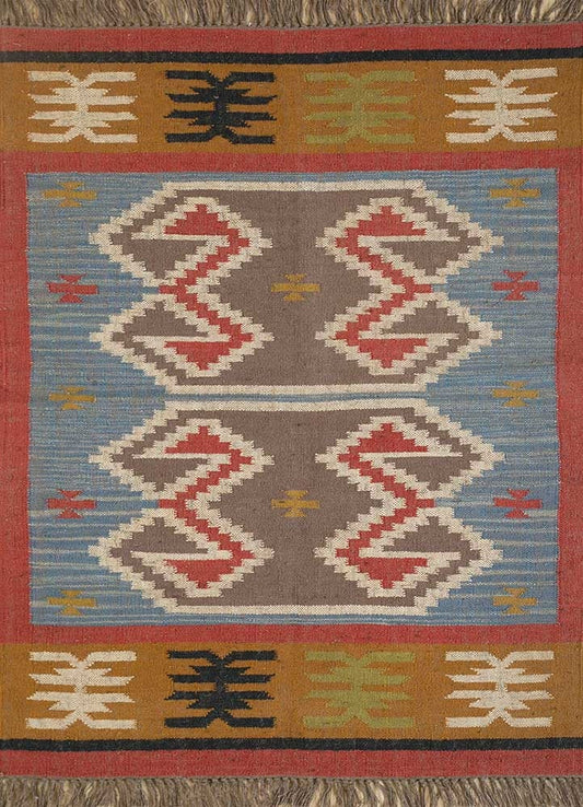 Multicolored Handwoven Panja Wool And Jute Rug | Traditional design Kilim rugs| Bedside runner Goodlyfe