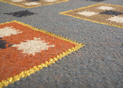 Multicolored Handwoven Panja Wool And Jute Rug | Traditional design Kilim rugs| Bedside runner Goodlyfe