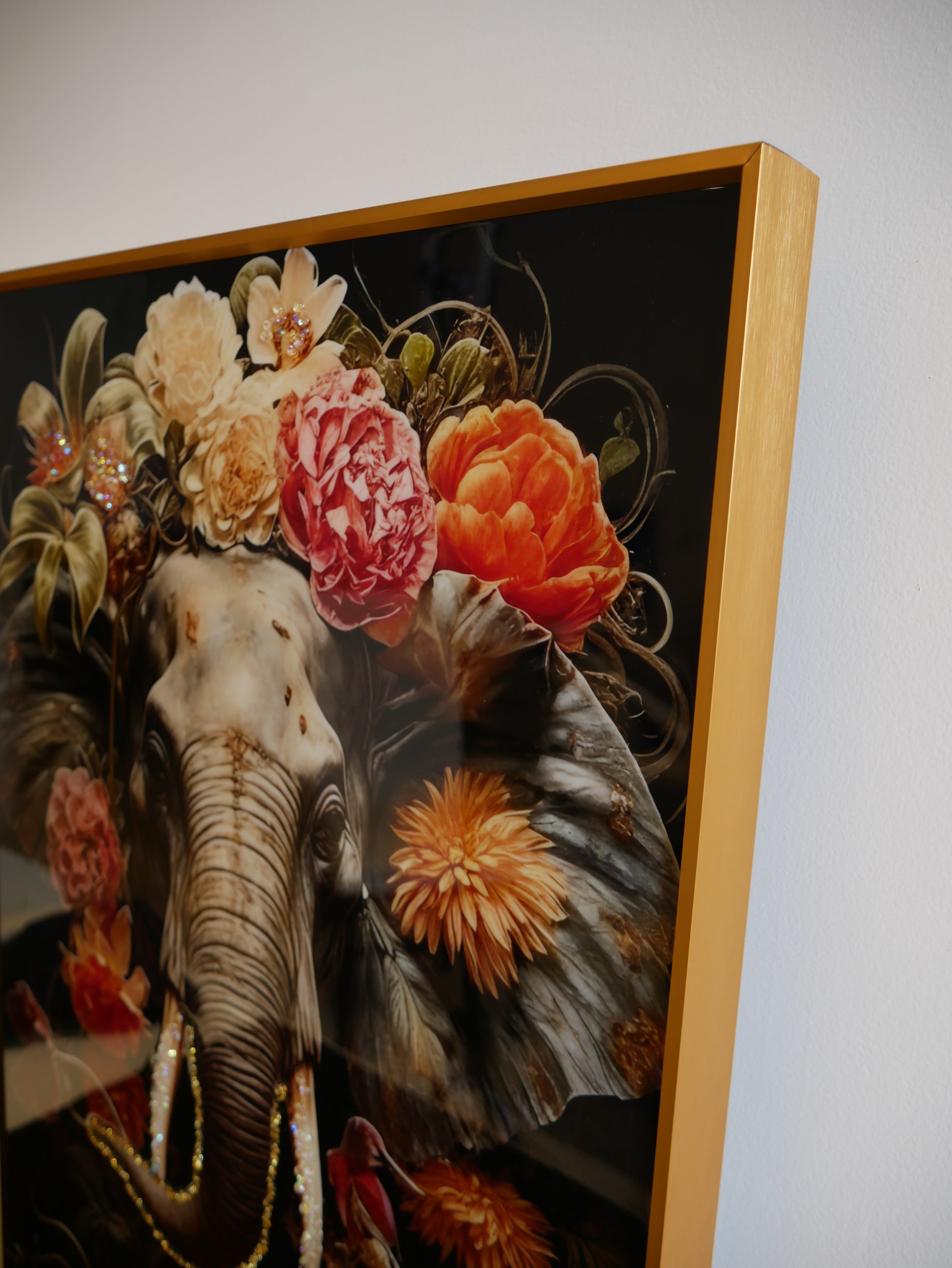 "Elephant in Bloom – Premium Nature Art Frame Crystal wall art||40x60 cm