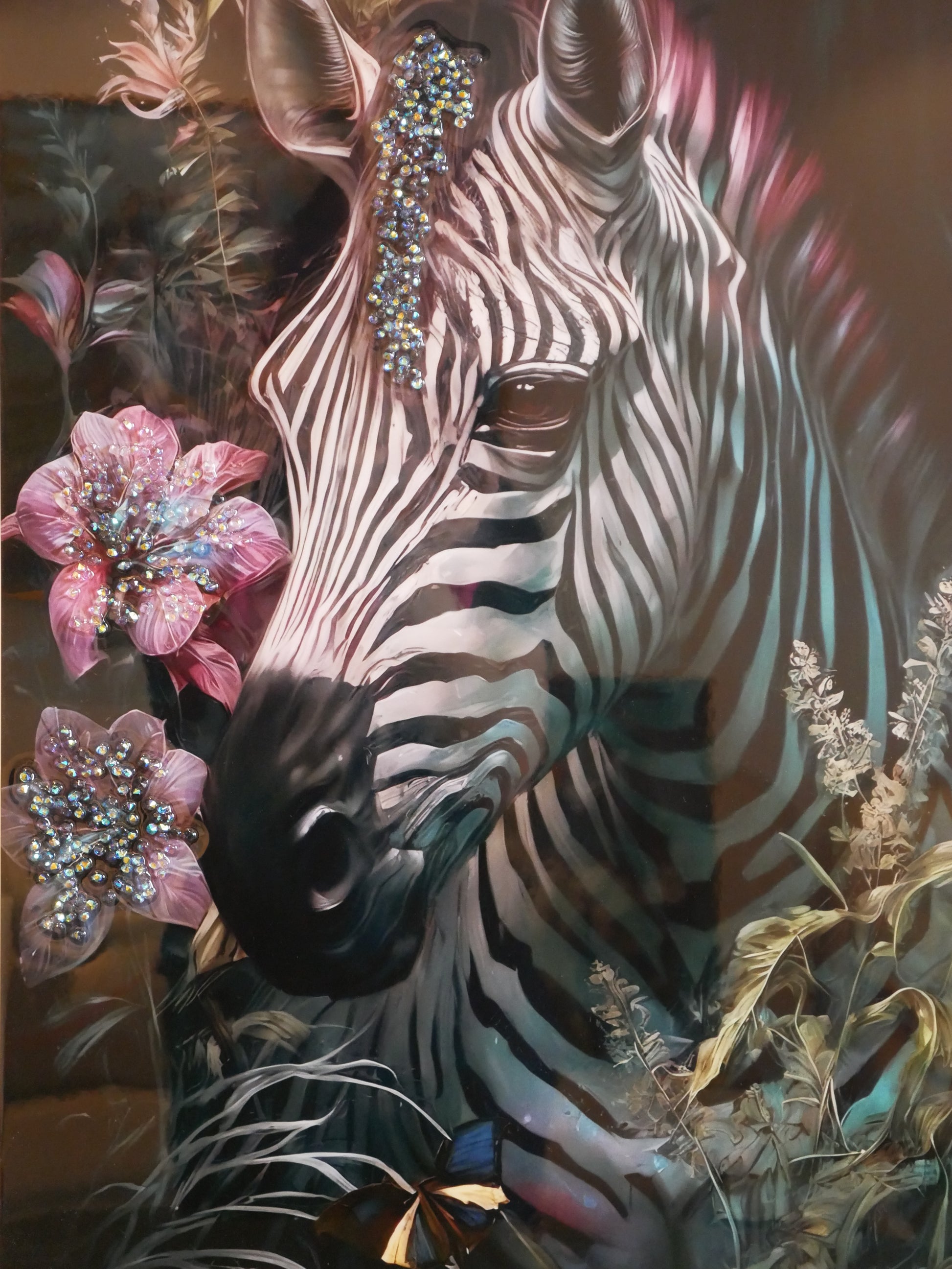 Zebra Bloom Crystal wall art||40x60cm