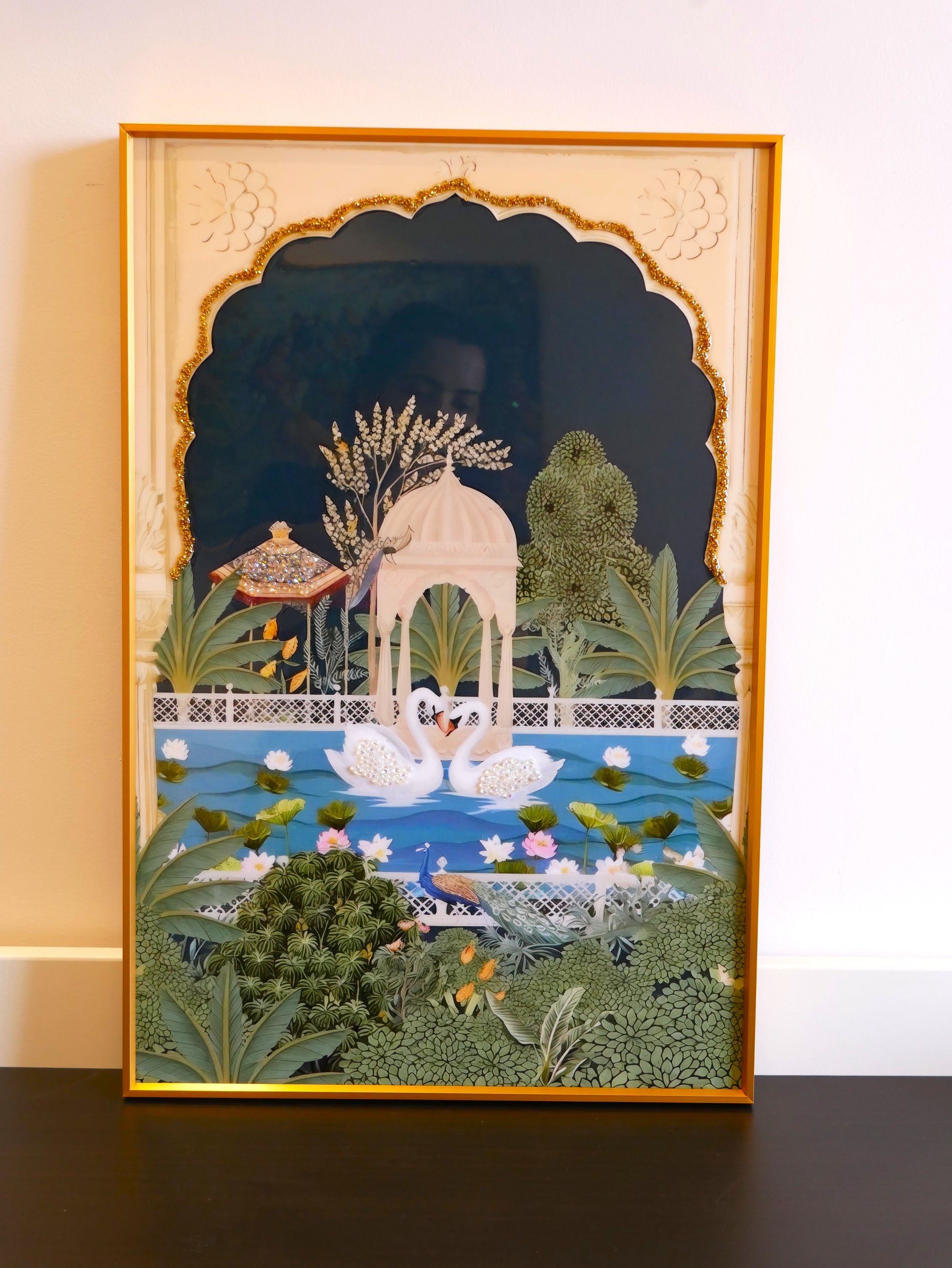 Swan Paradise – Mughal Garden Inspired Wall Decor|40x60cm
