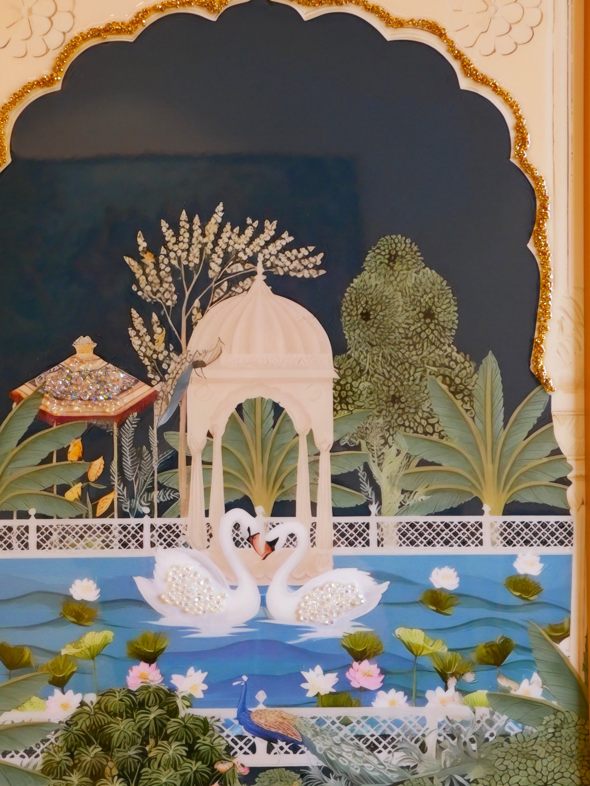 Swan Paradise – Mughal Garden Inspired Wall Decor|40x60cm