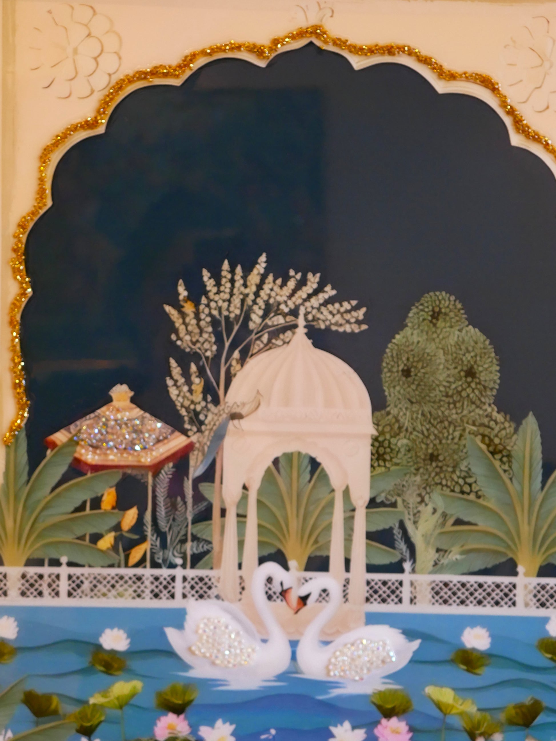 Swan Paradise – Mughal Garden Inspired Wall Decor|40x60cm