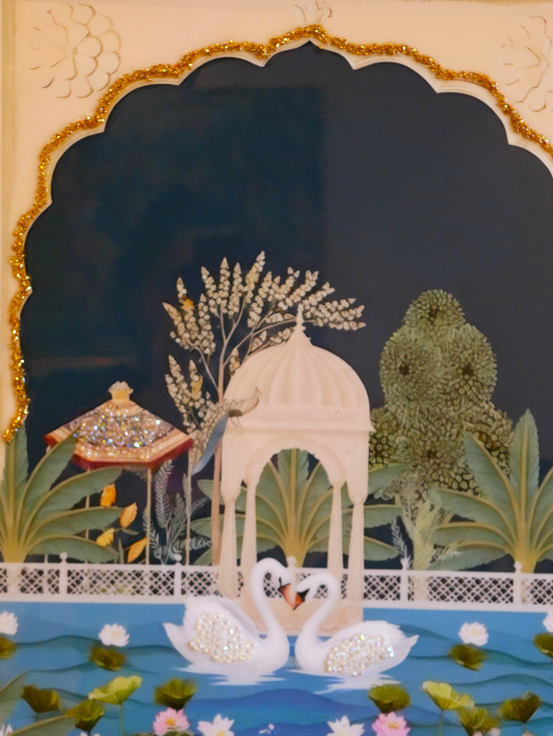 Swan Paradise – Mughal Garden Inspired Wall Decor|40x60cm