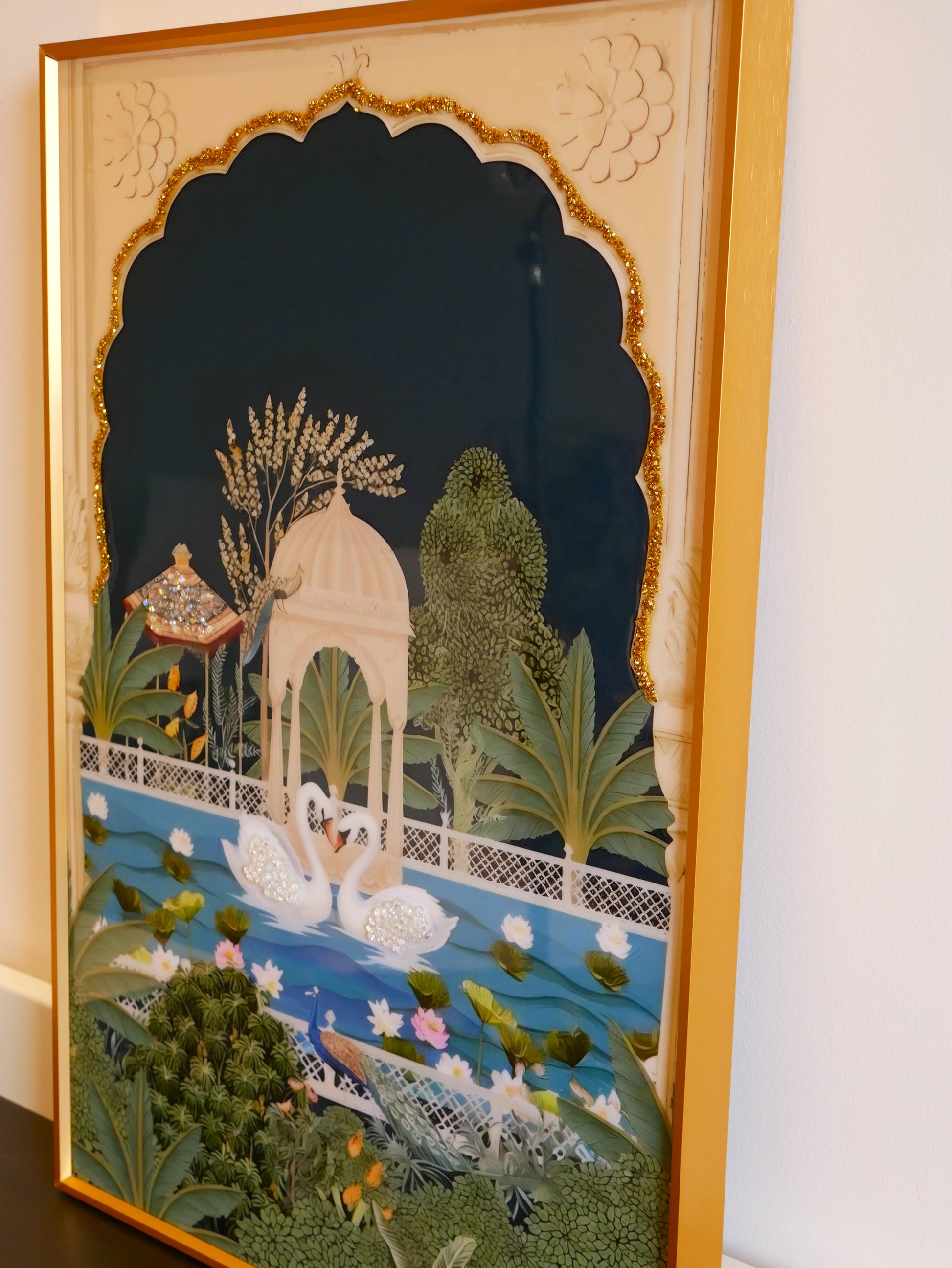 Swan Paradise – Mughal Garden Inspired Wall Decor|40x60cm