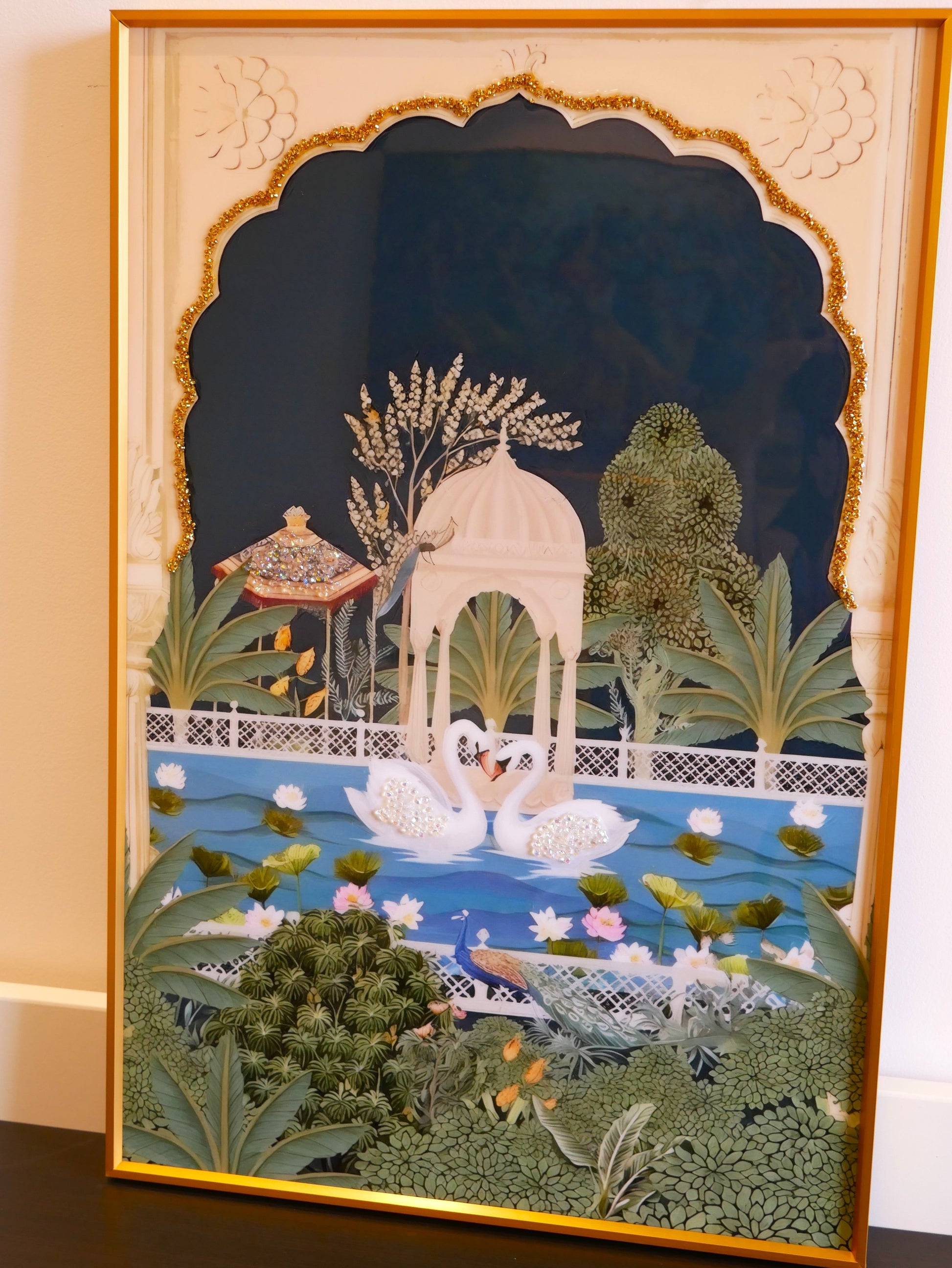 Swan Paradise – Mughal Garden Inspired Wall Decor|40x60cm