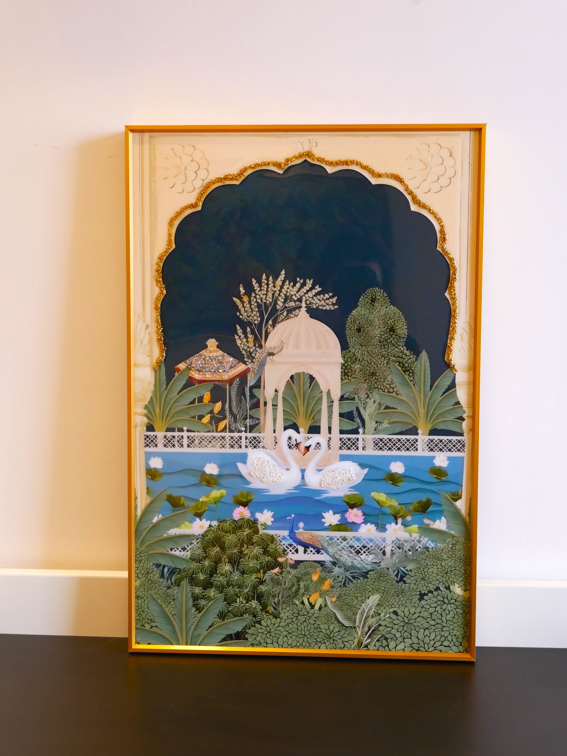 Swan Paradise – Mughal Garden Inspired Wall Decor|40x60cm