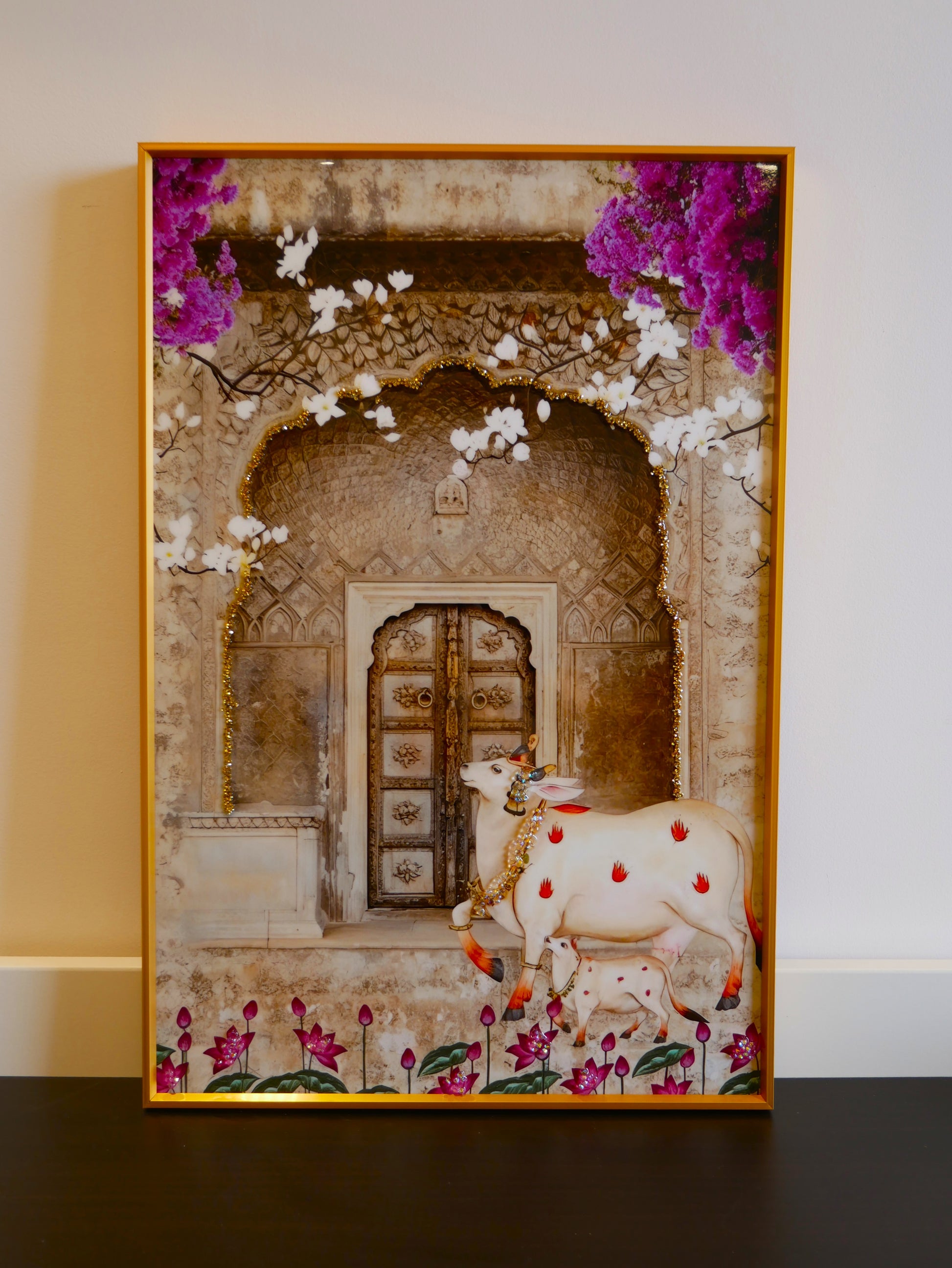 Cow Pichwai art with Crystal work|40x60cm