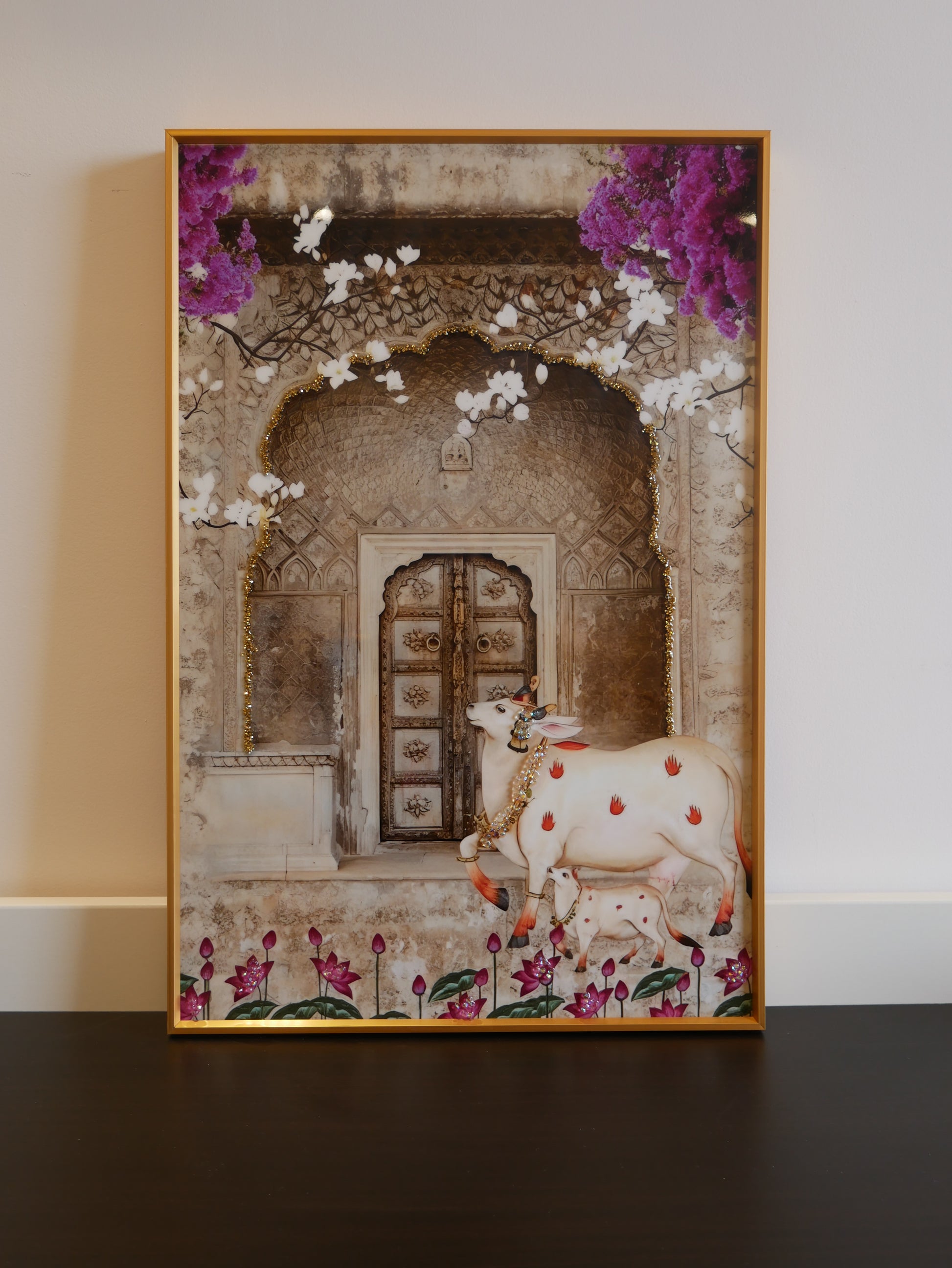 Cow Pichwai art with Crystal work|40x60cm