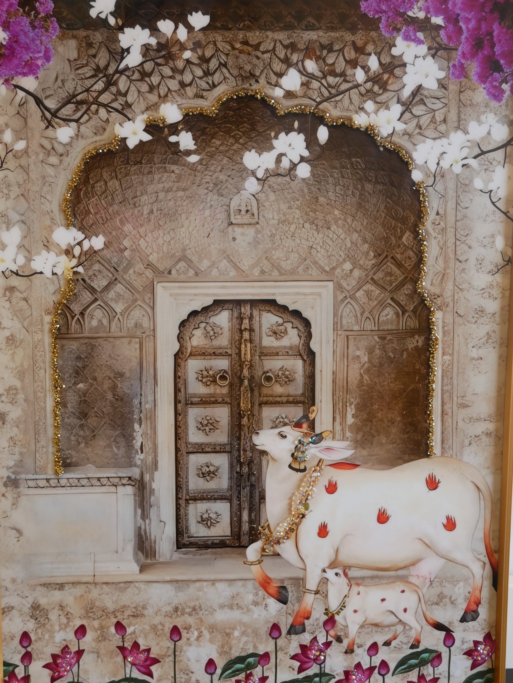 Cow Pichwai art with Crystal work|40x60cm