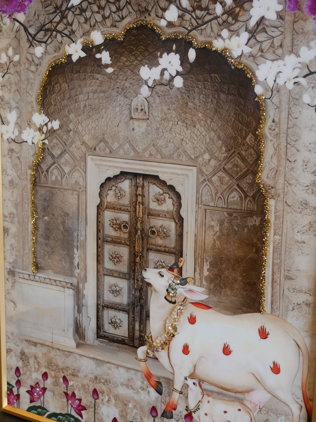Cow Pichwai art with Crystal work|40x60cm