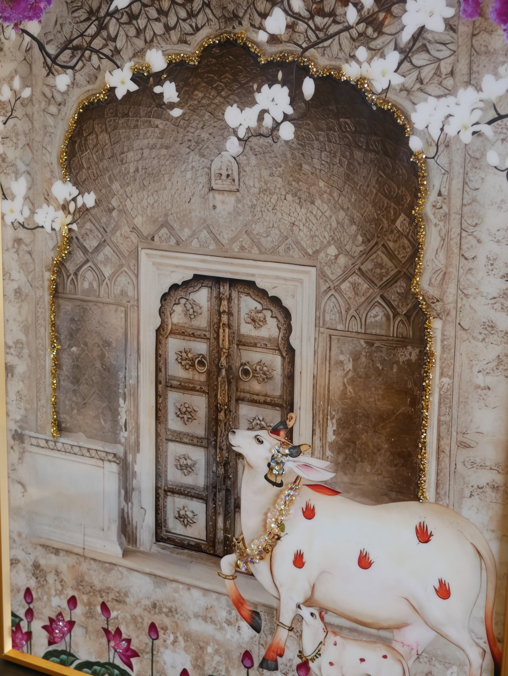 Cow Pichwai art with Crystal work|40x60cm