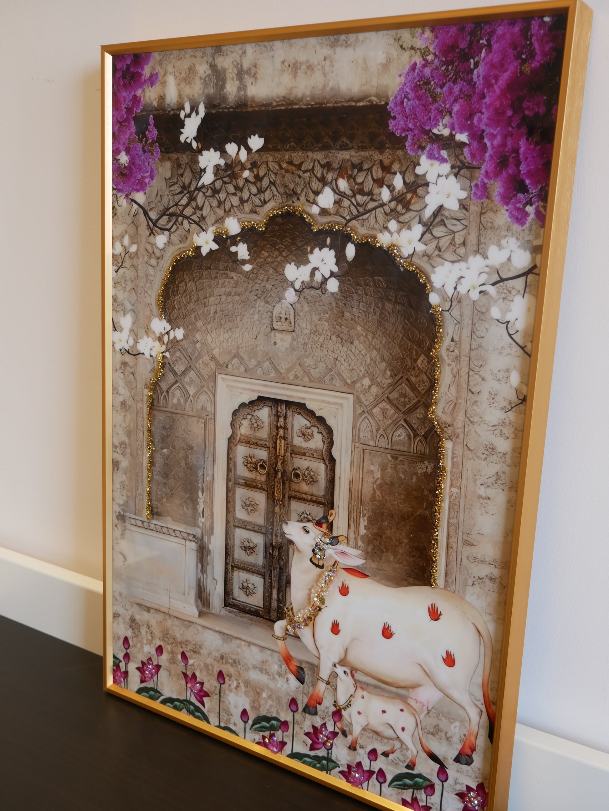 Cow Pichwai art with Crystal work|40x60cm