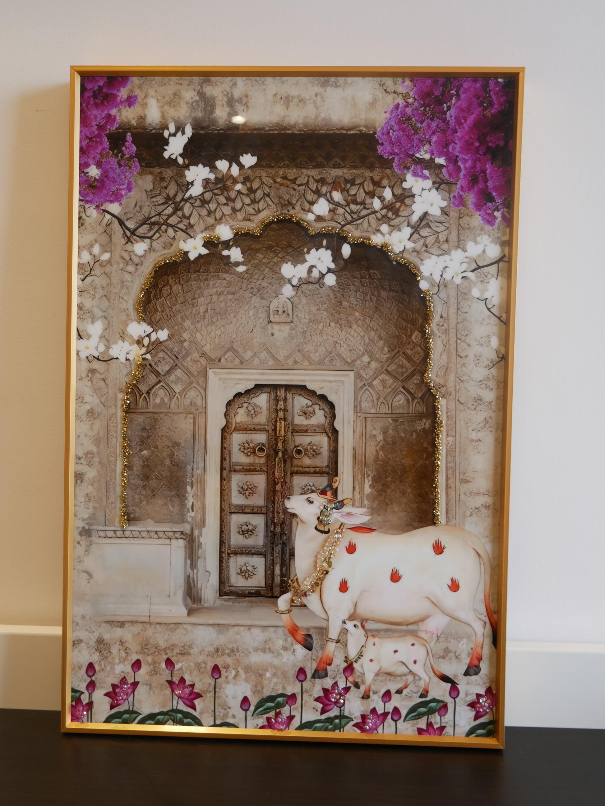 Cow Pichwai art with Crystal work|40x60cm