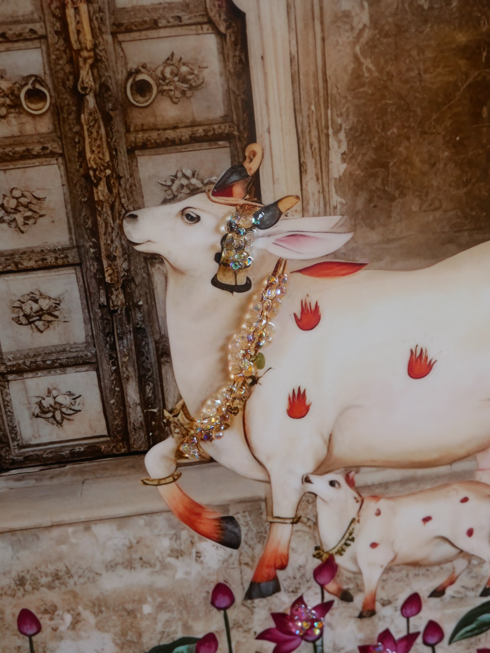 Cow Pichwai art with Crystal work|40x60cm