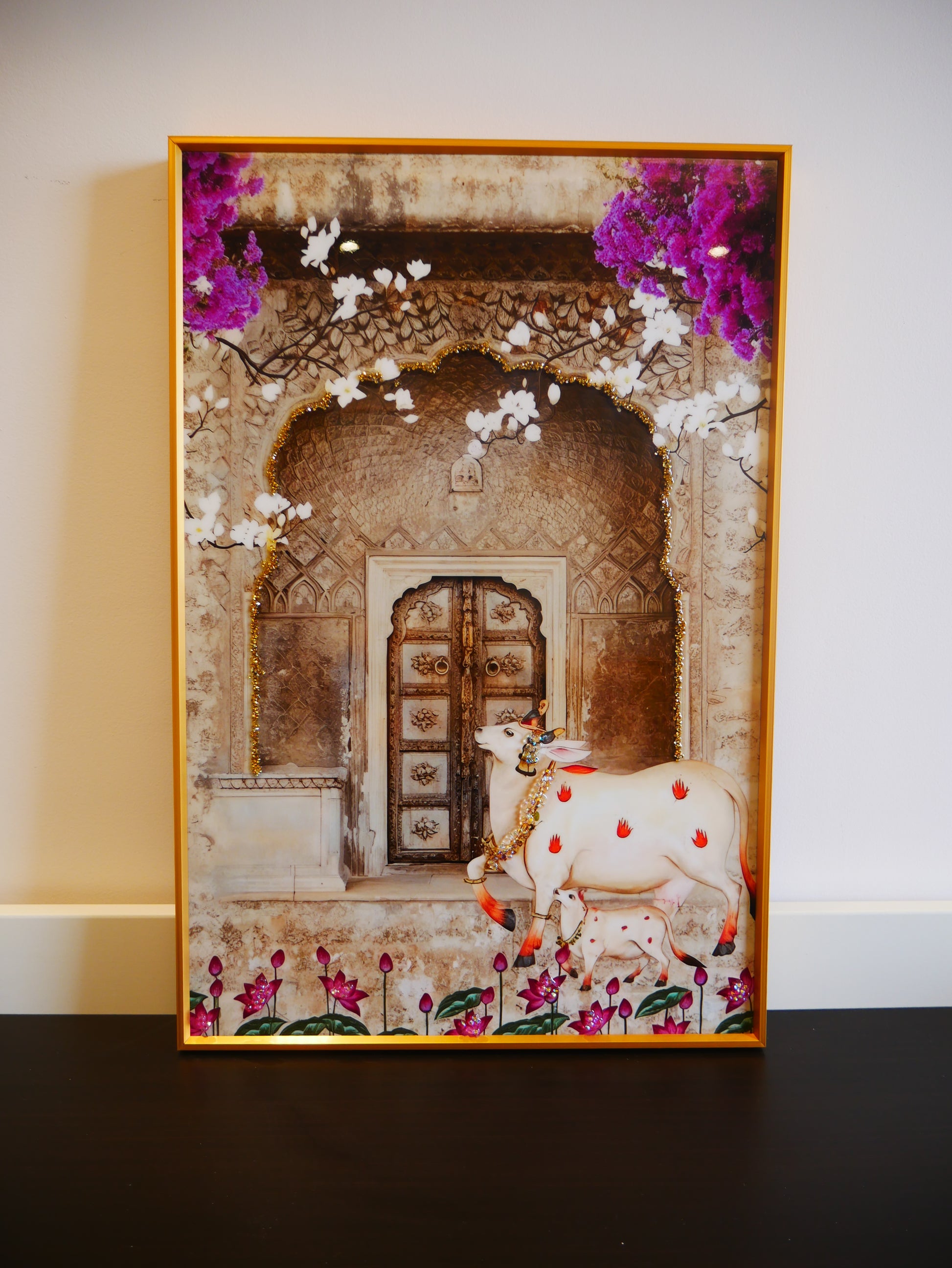 Cow Pichwai art with Crystal work|40x60cm