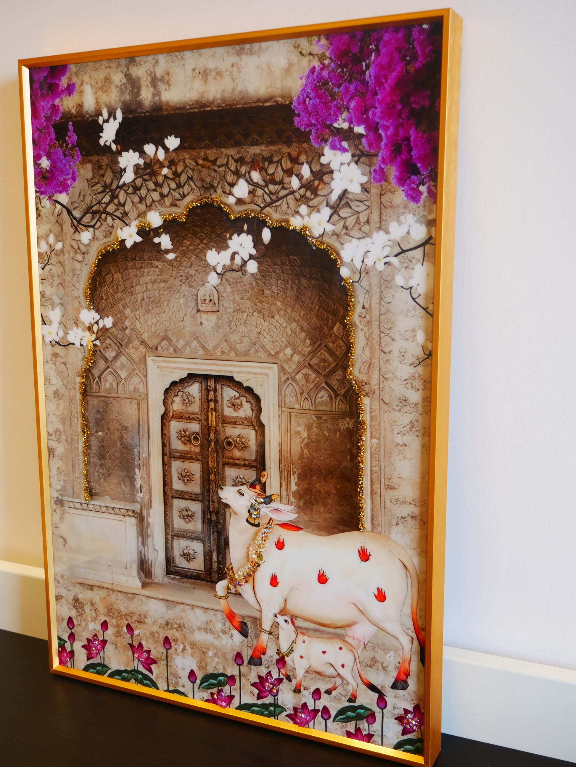 Cow Pichwai art with Crystal work|40x60cm